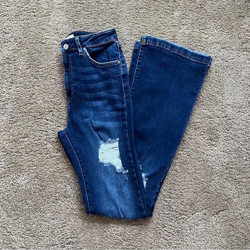 Forever 21 Dark Blue Ripped Flare Jeans